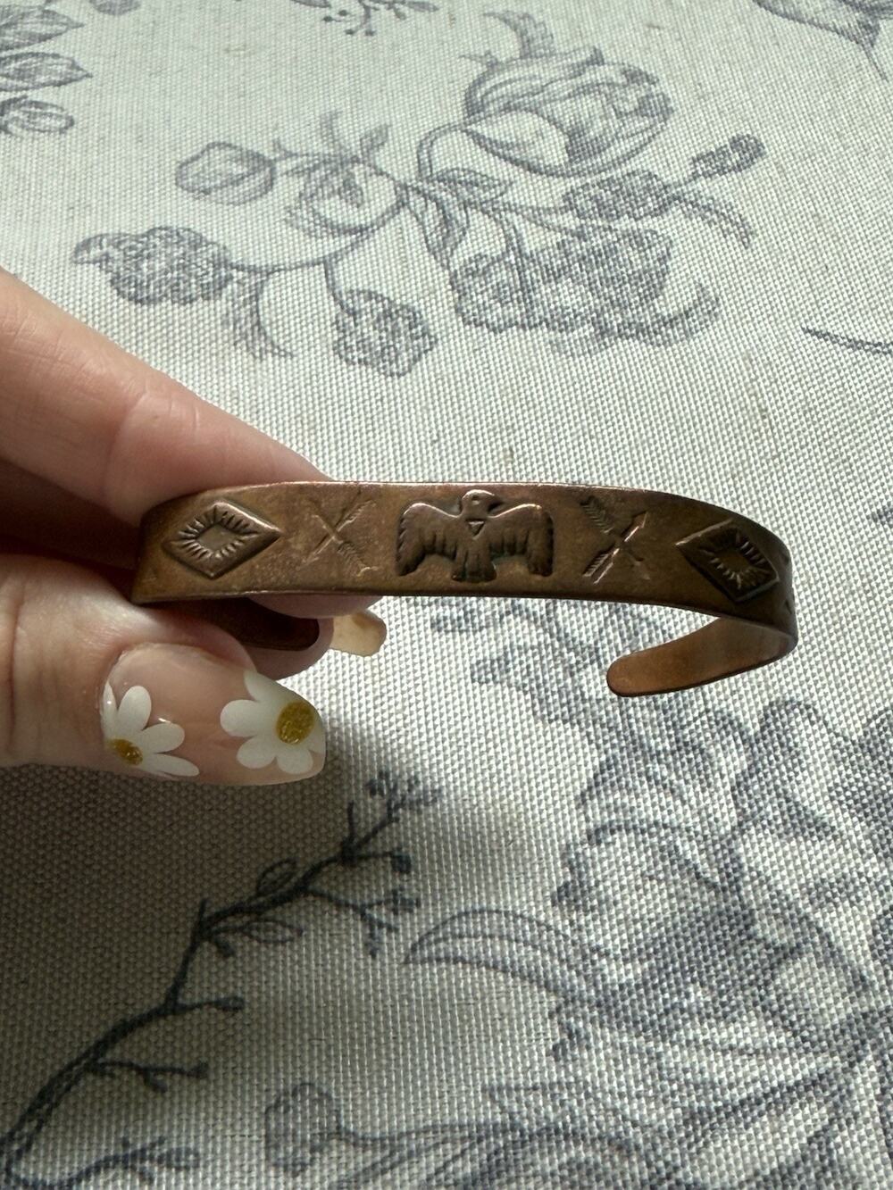 Vtg Bell Trading Post Stamped Copper Cuff Thunderbird Arrows SW Bracelet 6.5"